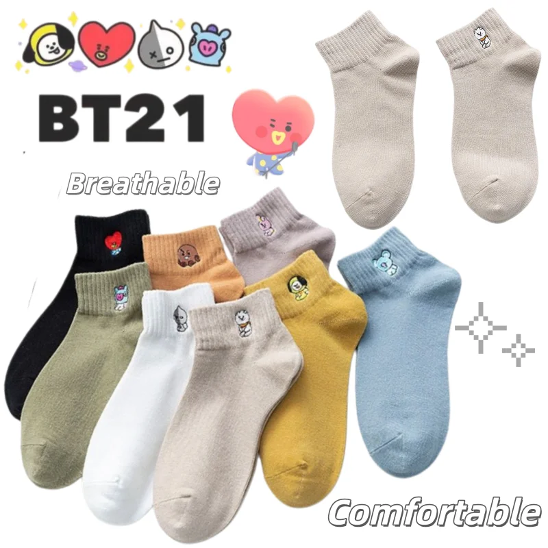 BT21 Socken Tata und Koya Cartoon und süße, modische, personalisierte, hochwertige, bequeme, atmungsaktive Sommer-Knöchelsocken aus Baumwolle – Detail 1