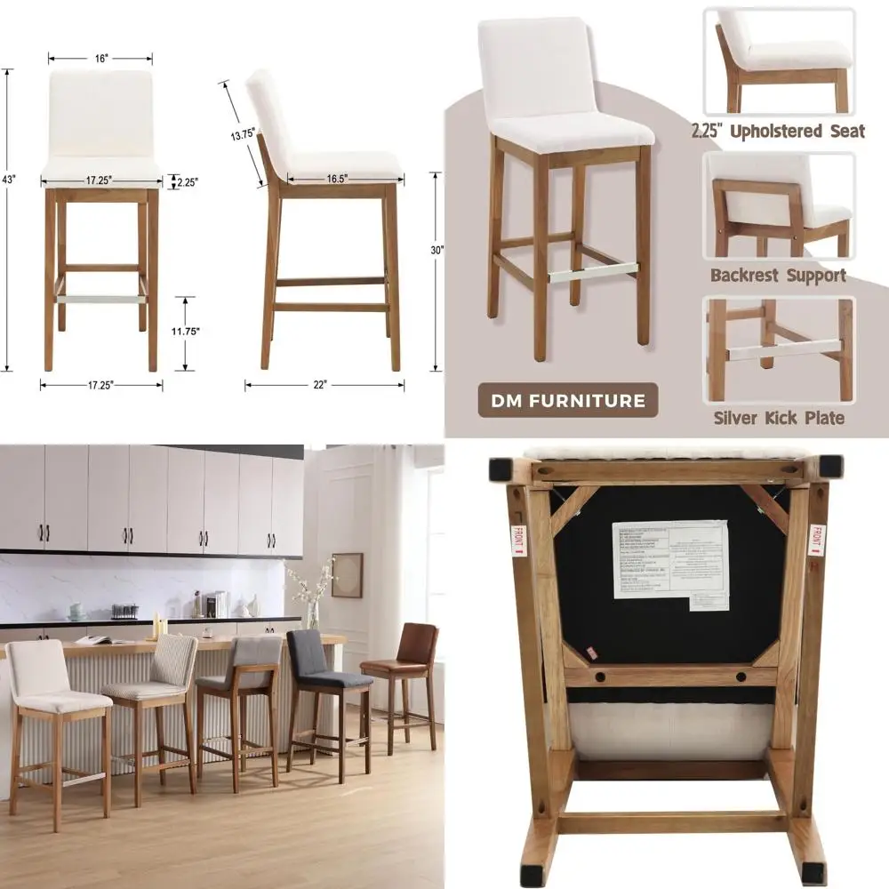 

Деревянные барные стулья бежевого цвета с обивкой льна, 6 предметов, высота 30 для кухонного острова, домашнего бара, патио, кафе, ресторана