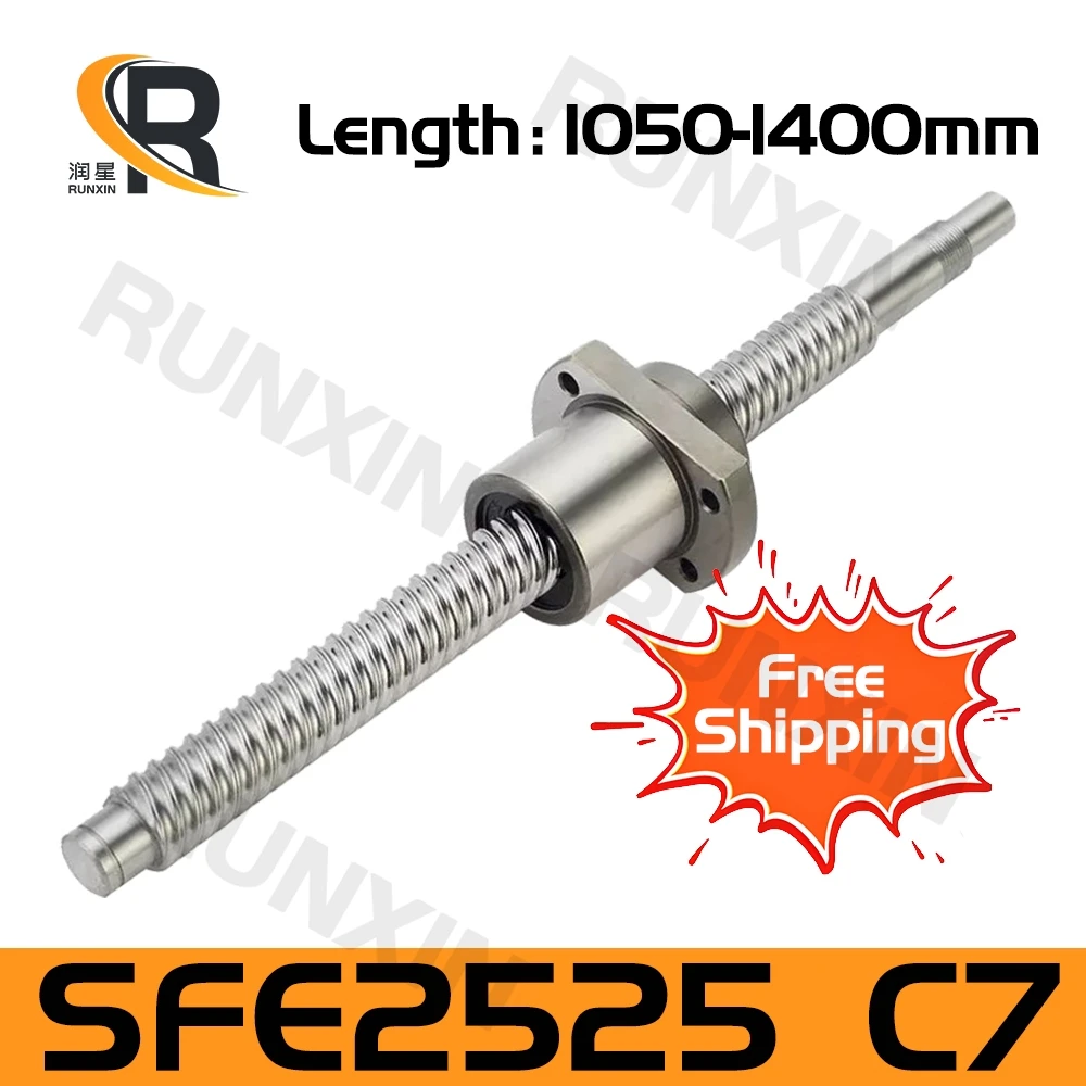 RXTNC Ballscrew machined C7 SFE2525 L1050-1400mm with flange roller single ball nut BK/BF end Machined for CNC part