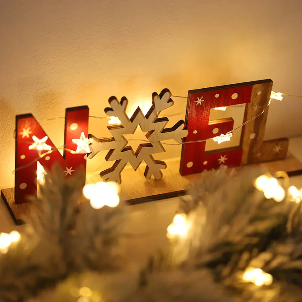 

2pcs Wooden Letter Decor Christmas Noel Wood Sign Snowflake Pattern Rustic Tabletop Ornament Desktop Decoration Xmas Party Home