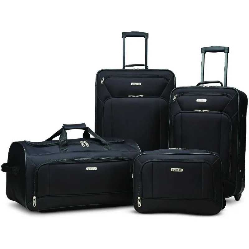 Fieldbrook XLT Softside Upright Luggage, Black, 4-Piece Set (BB/DF/21/25)