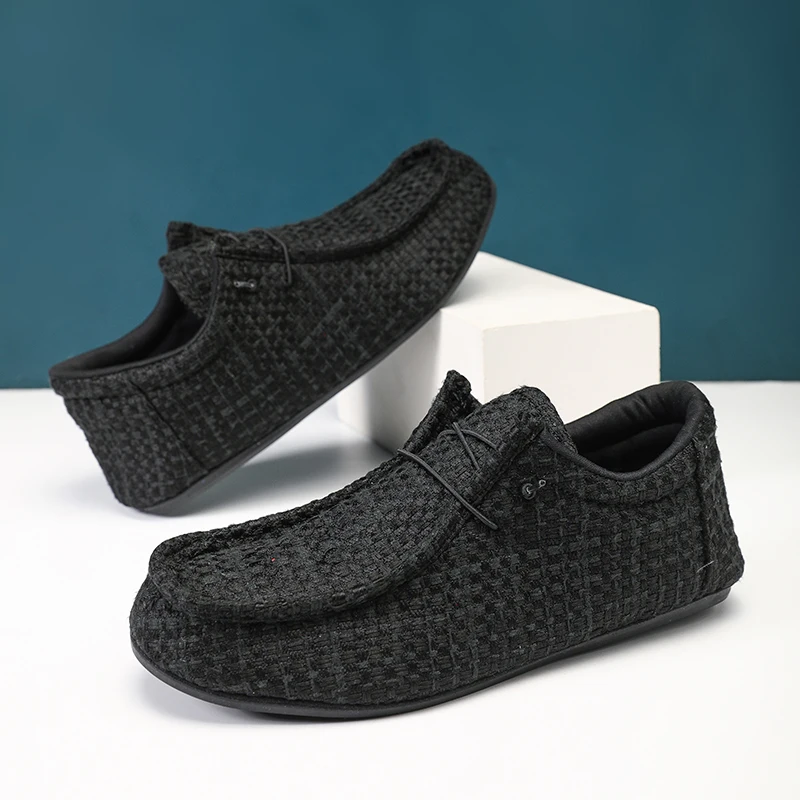 Men Casual Canvas Footwear Soft Comfortable Flat Round Toe Black Loafers for Male Lightweight Driving Cycling Boat Shoes Yellow