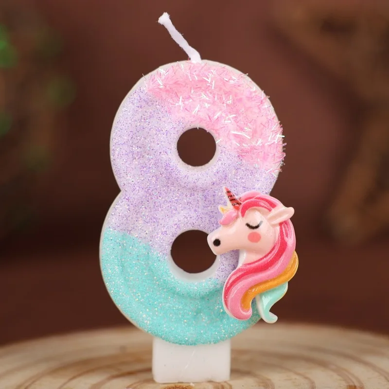 0-9 Zahlen Cartoon Einhorn Digitale Kerzen für Kinder Geburtstag Party Festival Kuchen Dekoration Atmosphäre Requisiten Lustige Themenkerze