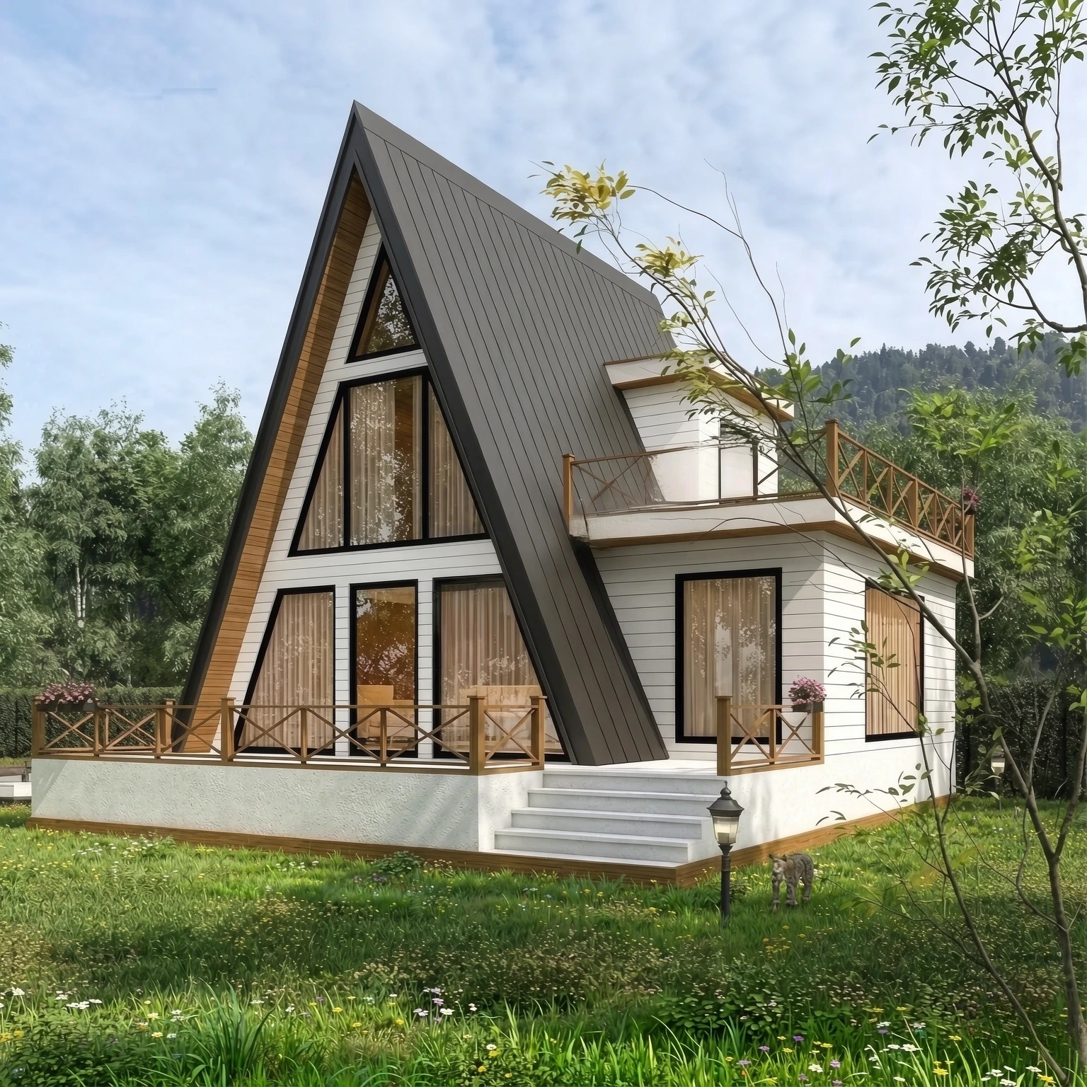 Wholesale Prefab Wooden House Prefabricated Triangular-shape Tiny Homes A-frame Roof Modular Home Luxury House for Hotels