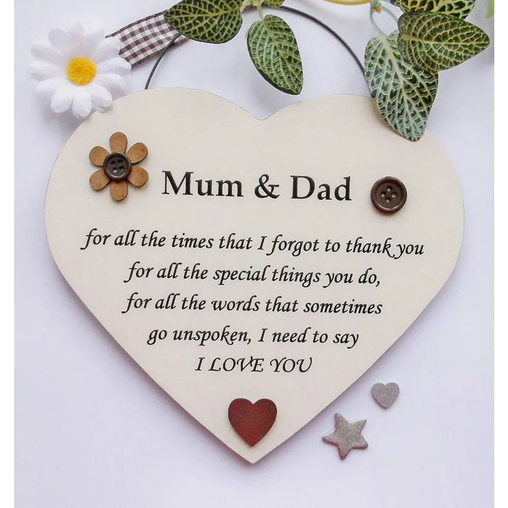 For Special Mum and Dad Thank you present. Quality Wooden Heart Shaped Handmade Keepsake Gift