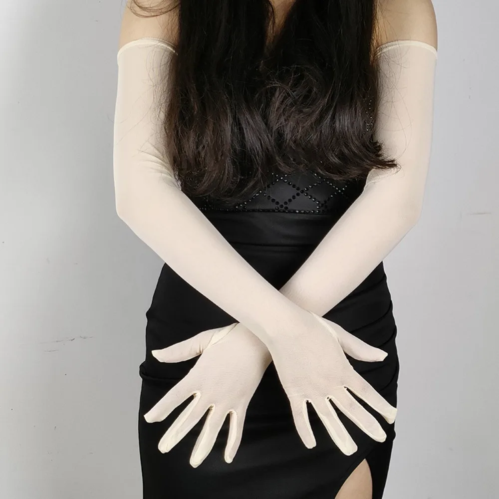 جديد مثير الدانتيل قفازات طويلة 55 سنتيمتر الصيف الدراجات القيادة الشمس قفاز رقيقة متعة اللعوب الشمس حماية الجليد الحرير كم النساء