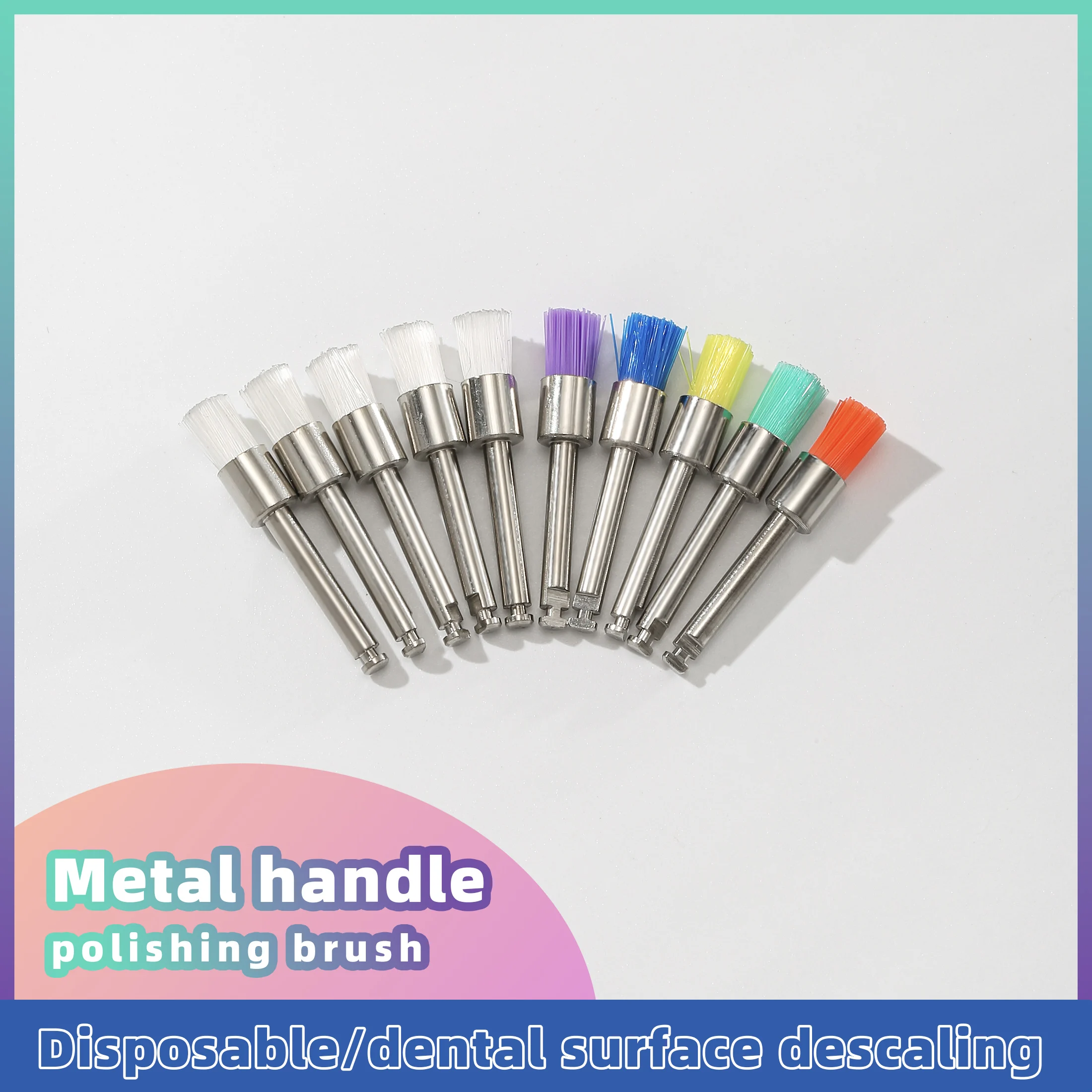 100Pcs Home Use Teeth Polishing Brushes Metal Handle Nylon Bristles Oral Cleaning Stain Removal Daily Teeth Care Tools