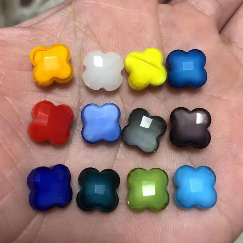 2023 Newly 4 Leaves Flower 12mm 30pcs Glass Crystal Bead Cross Pendant Beads for Jewelry Diy Making Accessories Wholesale