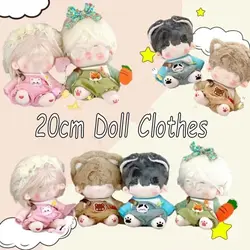Doll Clothes T-shirt Trousers Suit Cartoon Animal Pattern Suspender Pants Changing Dress Game Cotton 20cm Toy Accessories