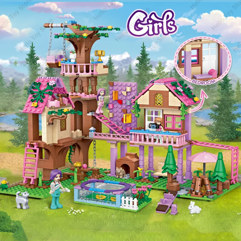 Casa de la Amistad clásica, ladrillos, casa en el árbol de verano, Villa, bloques de construcción, figuras de Castillo de princesa para niña, regalos de cumpleaños, juguetes para niños