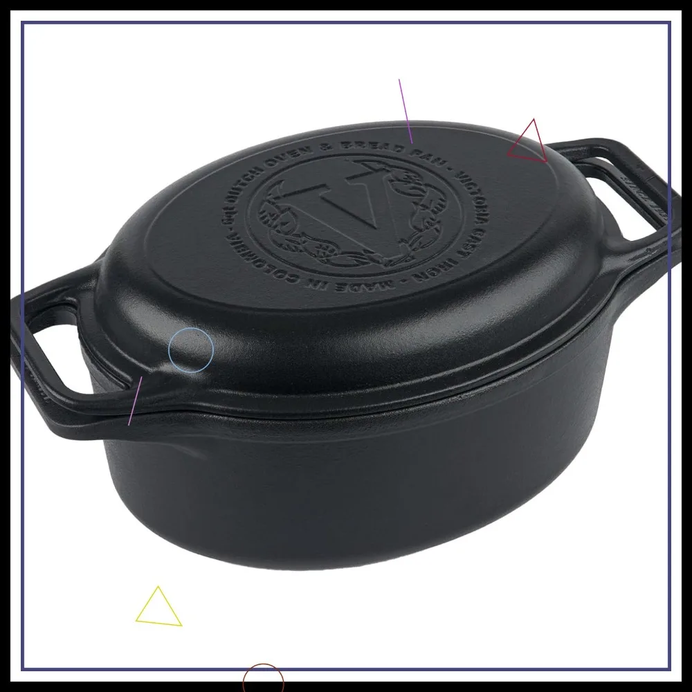 6-Quart Cast Iron Oval Dutch Oven, Combo Cooker Pot and Skillet, Bread Baker, Made in Colombia, 2-Piece Set