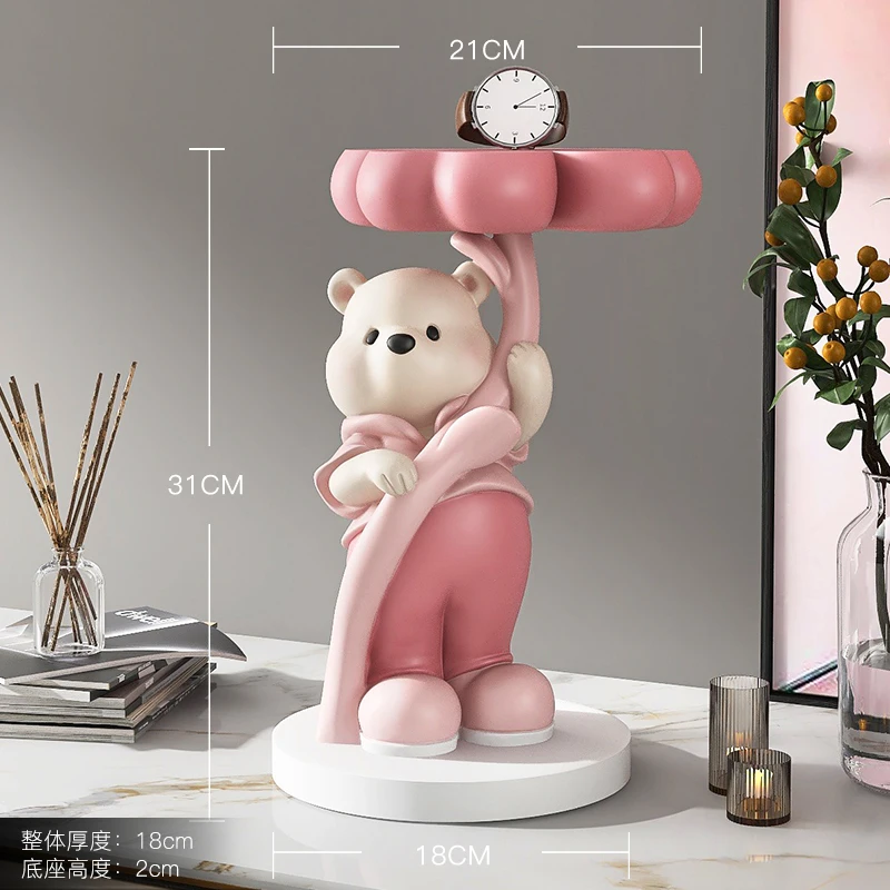 Creative Small Bear Statue Key Storage Tabletop Decorations Nordic Style Interior Figurine Cartoon Animal Decorative Sculptures