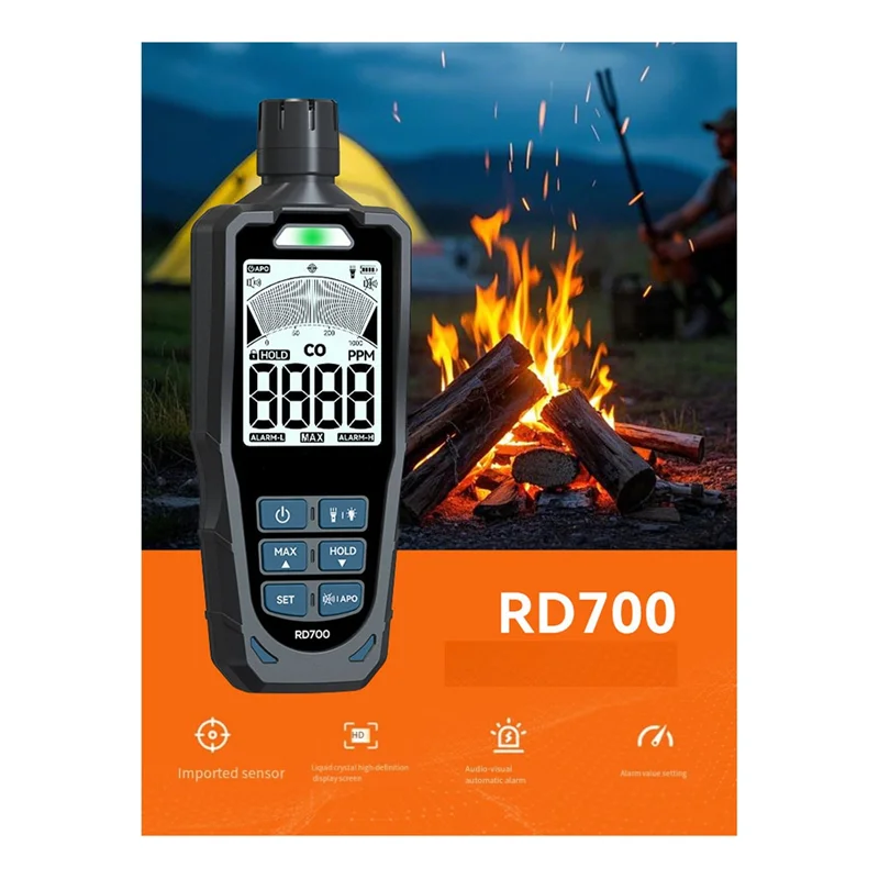 كاشف B92B-CO كاشف أول أكسيد الكربون للاستخدام المنزلي، 1000 جزء في المليون (دقة 10%)، عتبات قابلة للتعديل، أجهزة إنذار مرئية ومسموعة