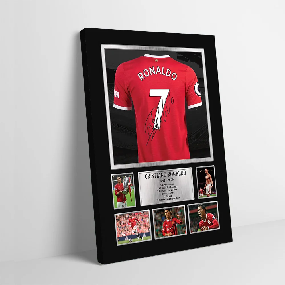 Póster de Cristiano Ronaldo Manchester United Jersey, lienzo impreso personalizable, pintura, arte de pared, regalo para decoración de lujo del hogar