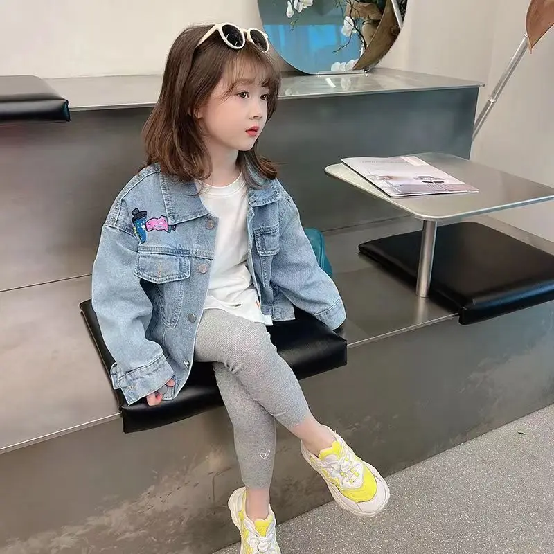 Kids Girls Denim Jacket Spring And Autumn 2023 New Top Wearing Clothing Korean Fashion Baby Clothes Girl Denim Jacket