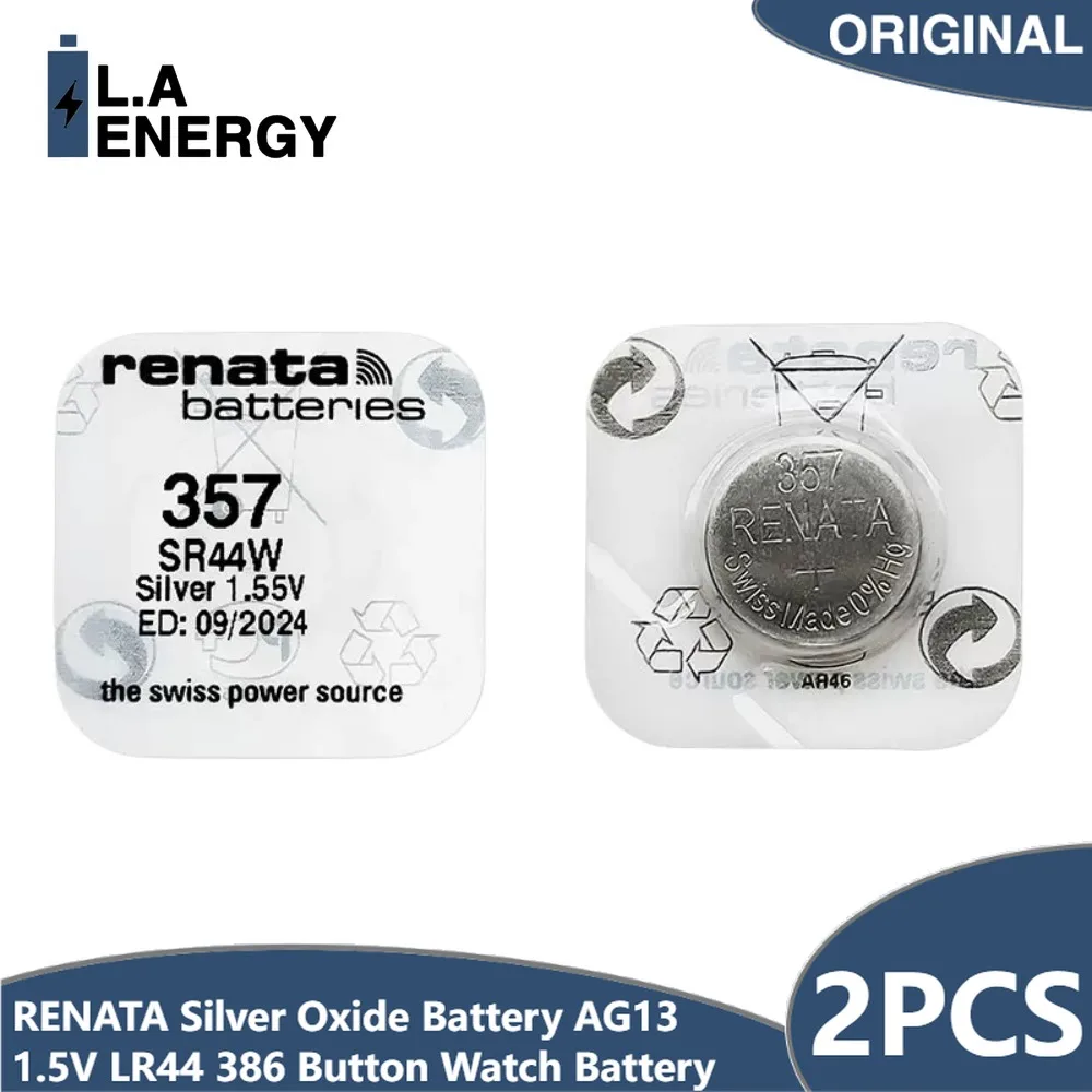 2PCS RENATA Silver Oxide Battery AG13 1.5V LR44 386 Button Coin Cell Watch Toys Batteries Control Remote SR43 186 SR1142 LR1142