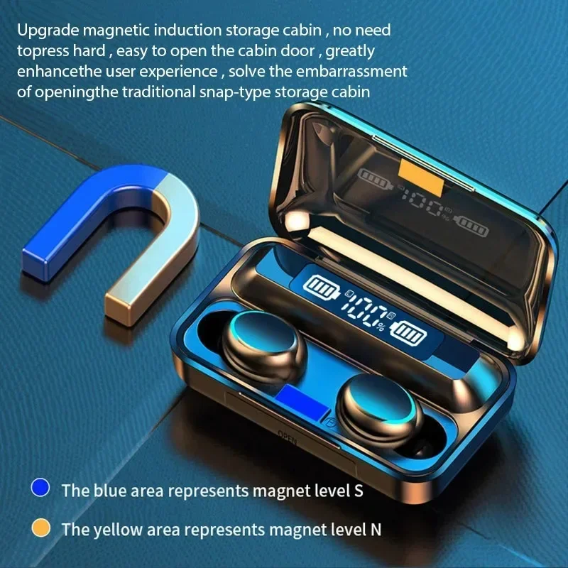 

TWS New F9 Wireless Bluetooth Earphones Waterproof with LED Battery Display and Dual Ear Noise Reduction Gaming Earphones