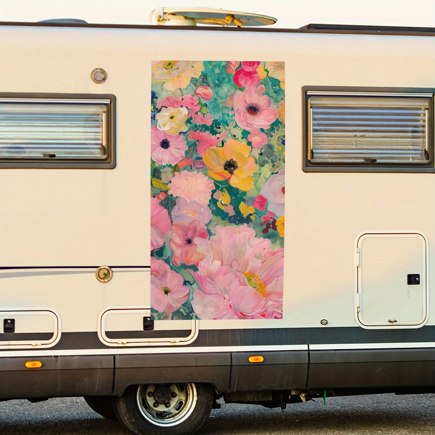 

Автомобильная наклейка с ярким цветочным узором, виниловая наклейка на сторону моторики дома, водонепроницаемая самоклеящаяся виниловая наклейка по бокам