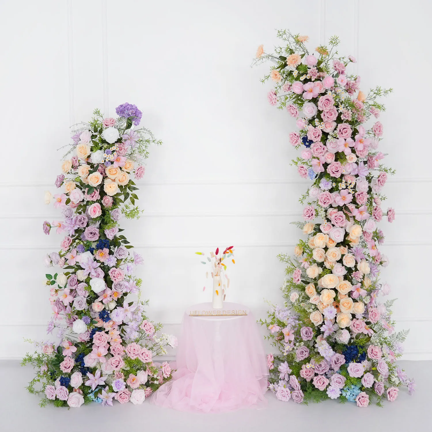 

Uflower Artificial Flower Row Colorful Mix Rose Greenery Horn Arch Wedding Backdrop Decor Floral Event Party Props