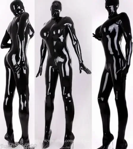 

Latex Overall Rubber Gummi Ganzanzug Catsuit Chest stitching Mask Suit Black Halloween