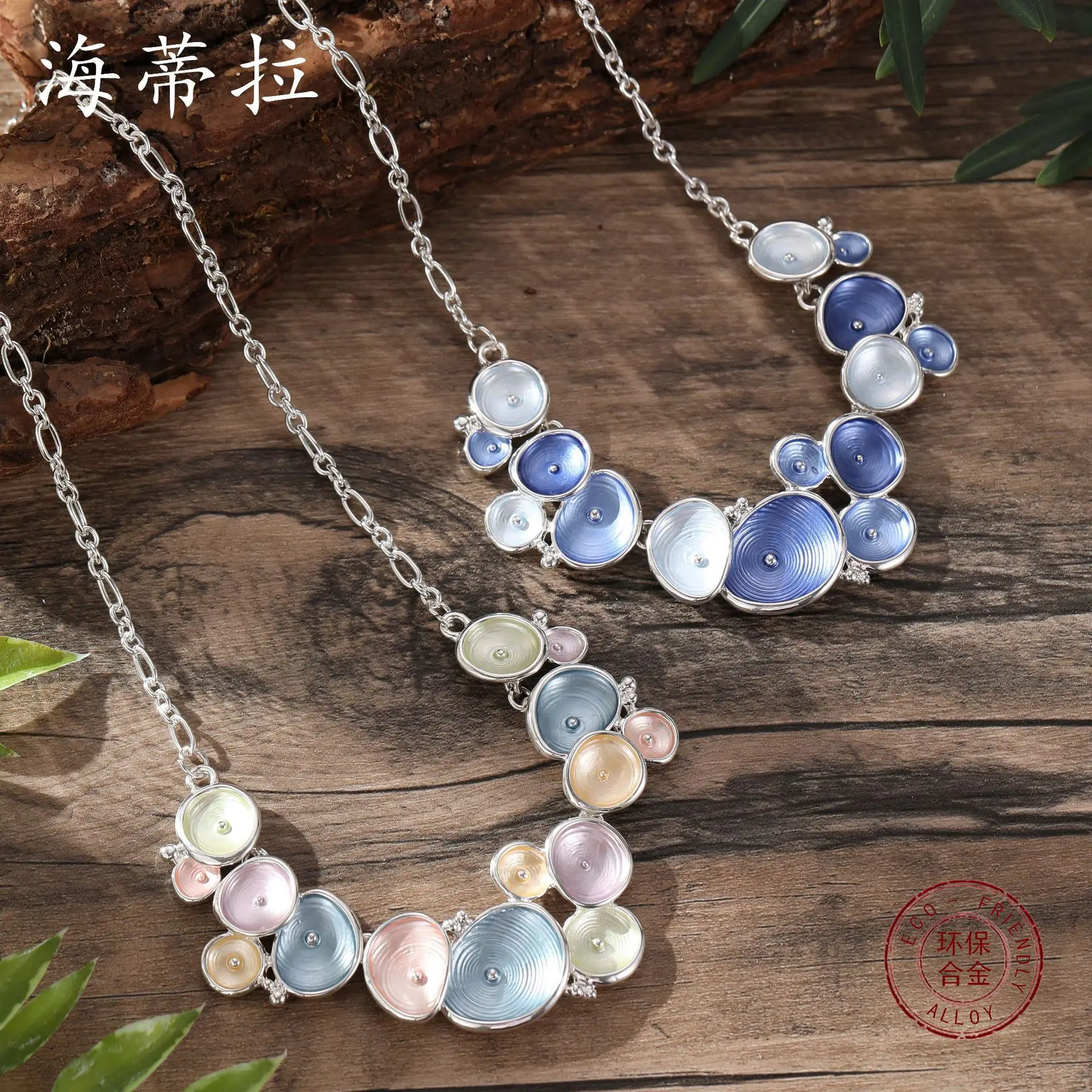 

new color painting oil round flower necklace, small fresh lady simple versatile flower alloy neck chain