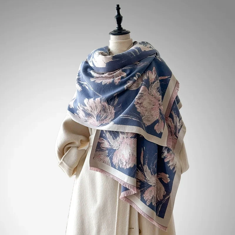 

Женский зимний роскошный толстый теплый шарф из пашмины с имитацией кашемира и цветочным жаккардовым дизайном для повседневной носки