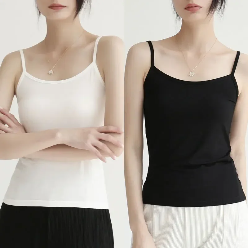 

New Solid Color Tank Tops soft Cotton Spaghetti Strap Crop Tops Summer Casual Camisole Sleeveless Basic Vest Summer women Tops