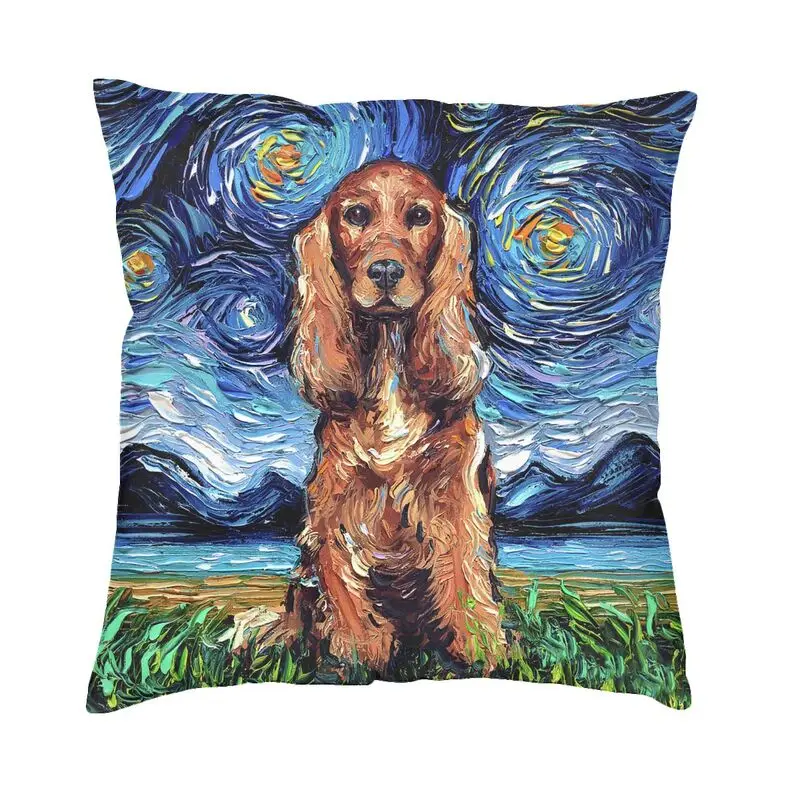 Red Cocker Spaniel Starry Night Cushion Cover 45x45cm Soft Pet Dog Pillow Case for Car Square Pillowcase Bedroom Decoration