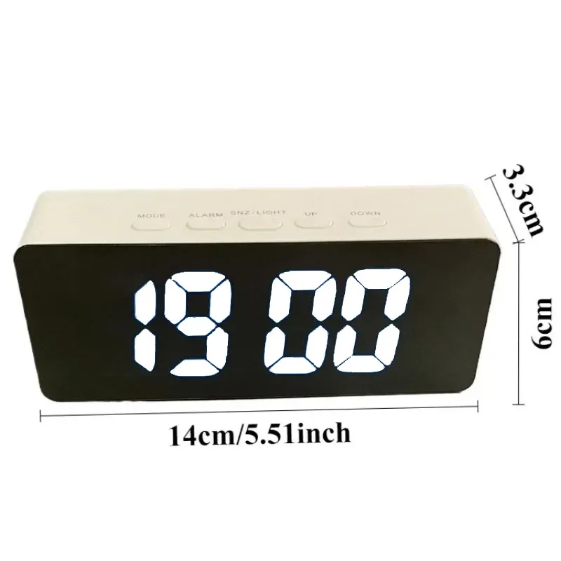 LED Mirror Alarm Clock Electronic Digital Clock Dual Alarm Thermometer Clock 12/24H Brightness Adjustment Desk Decor Table Home