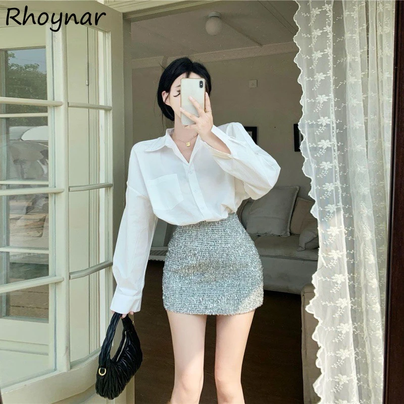 Bright Silk Skirts Women High Waist Hip-covering Summer Spicy Ladies Temperament Korean Fashion Attractive A-line Personality