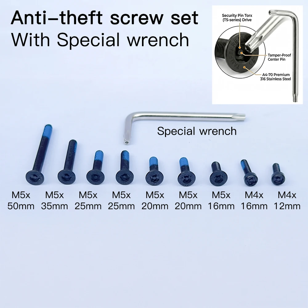 

QD Series & Bicycle Anti-Theft Bolts M4 M5 Set, Black A4-70 Stainless Security Screws with L Wrench