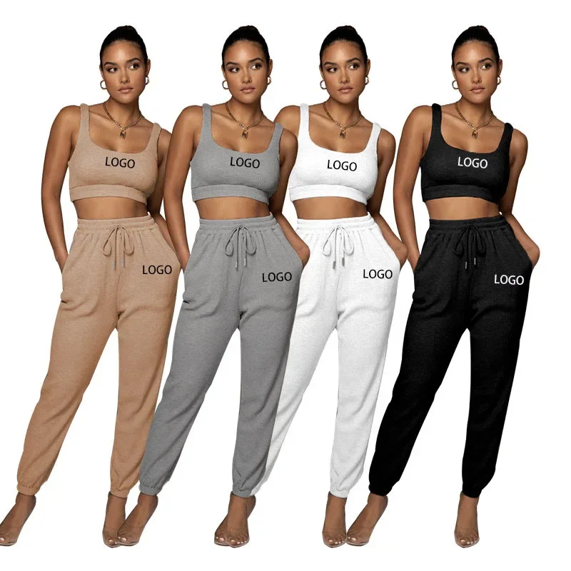 Custom LOGO spring and summer new solid color body shaping vest short women's fashion pants fashion casual suit