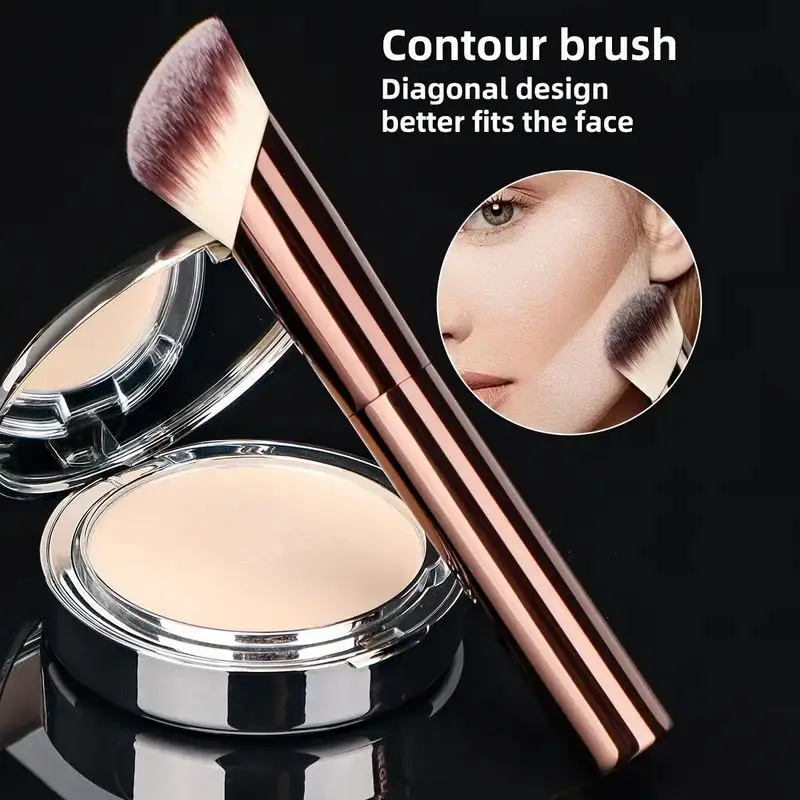 Soft Nylon Contouring Brush - Angled Top，Metal Handle, Alcohol-Free, Suitable for All Skin Types，portable travel