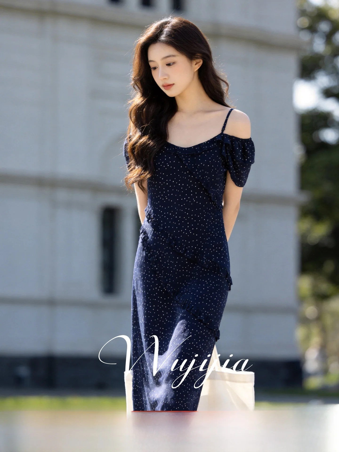 

Wuji Home plus Size Women's Dress Elegant Waist Cinched Slimming Long Skirt Commute Style Polyester Fiber Short Sleeve