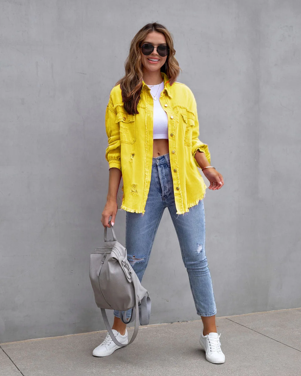 2025 New European and American Style Medium and Long Rough Edge Ripped Denim Jacket, Women's Spring Autumn Casual Lapel Top