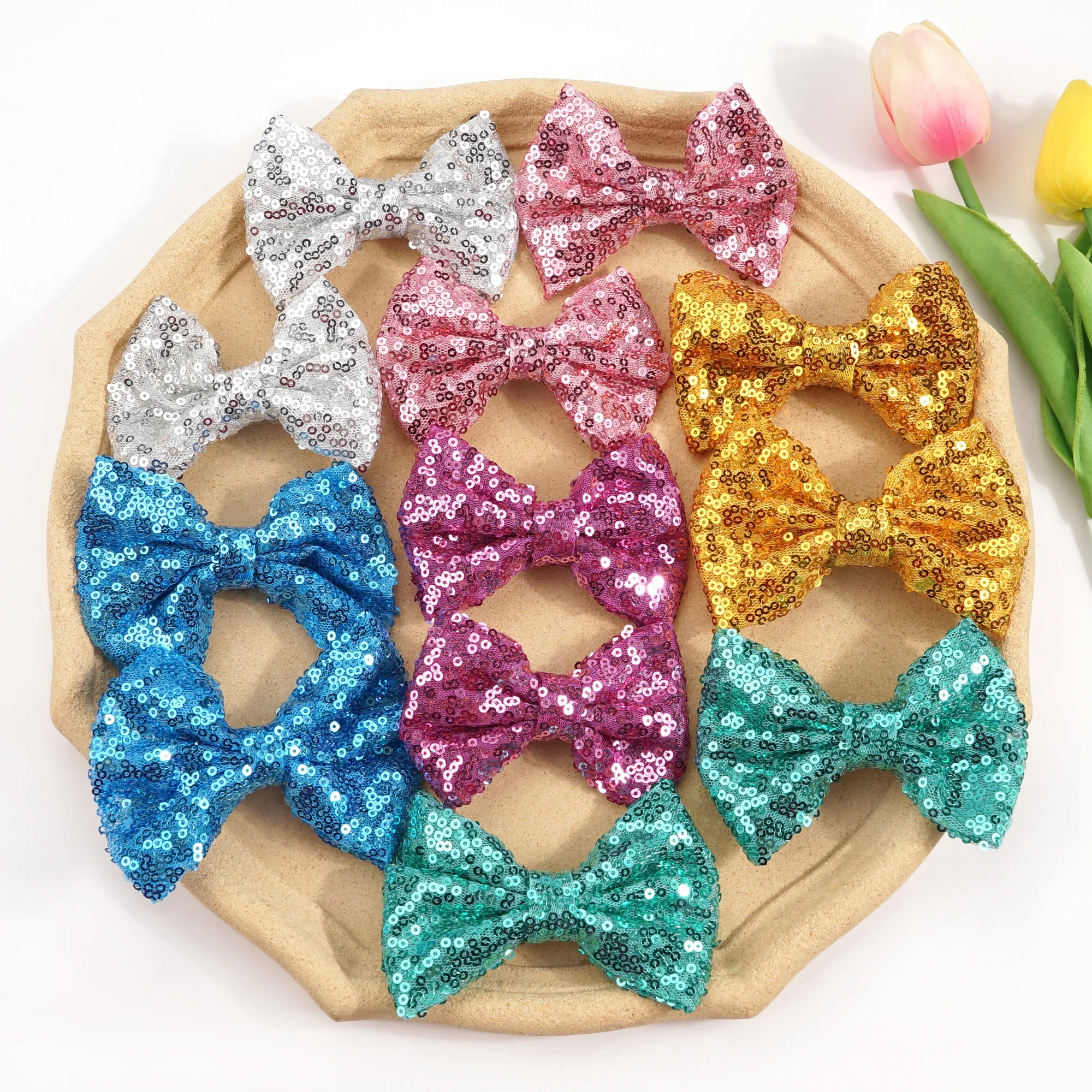 12Pcs Party Festival Girls Sparkling Bows Clips-12Piece Glitter Sequins 4