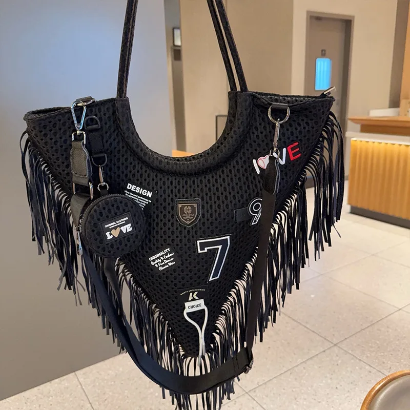 

Европейская и американская модная сетчатая сумка на одно плечо для хлеба, готическая кисточка, ручная сумка через плечо на одно плечо в стиле панк