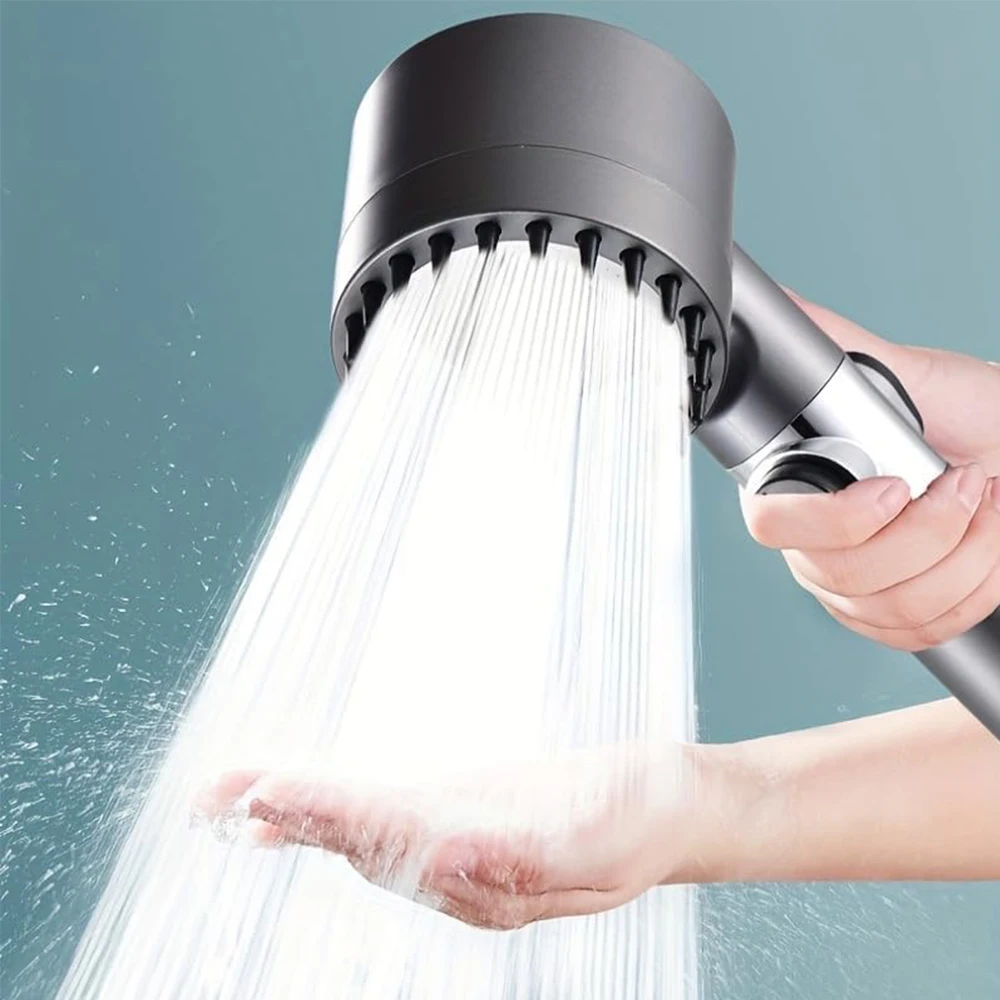 

4 Modes Massage Shower Head with Brush Cotton Filters One-click Stop Water Saving High Pressure Handheld Showerhead for Bathroo