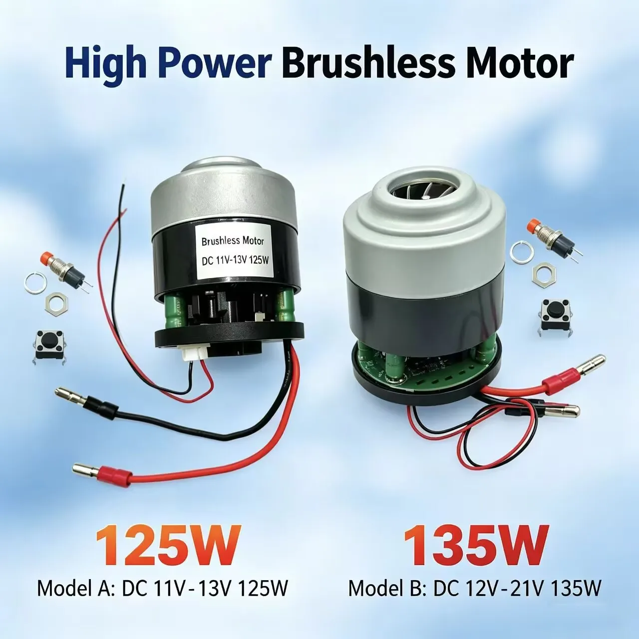 DC 11V 12V 14.8V 18.5V 21V 45mm Three-phase Brushless Motor Fan 100,000 RPM 125W/135W Vacuum Cleaner Brushless Motor Turbo Fan