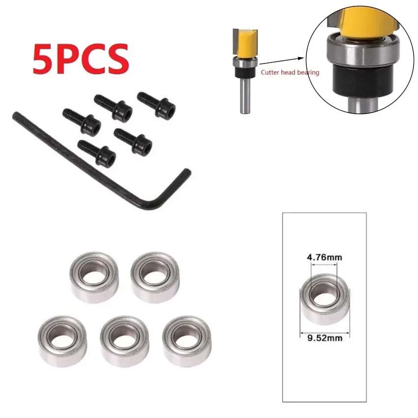 Router Bit Bearing Kit Durable Steel Bearing Set For Flush Trim Inner 4.76 Outer 9.52mm Tool Head Bearing NEW