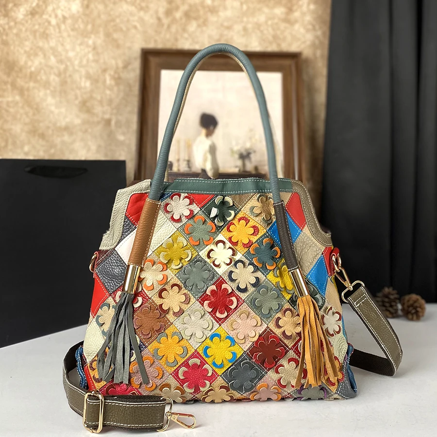 

2026 New style bucket Bohemian cowhide handbag, simple crossbody bag, genuine leather women's bag