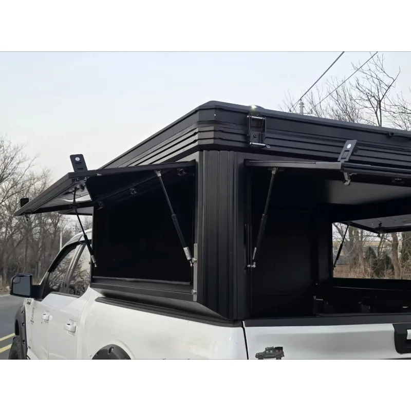 Off Road Pickup Truck Camper System with Pop Up Tent Shelter for Overlanding Exploration and Travel Freedom