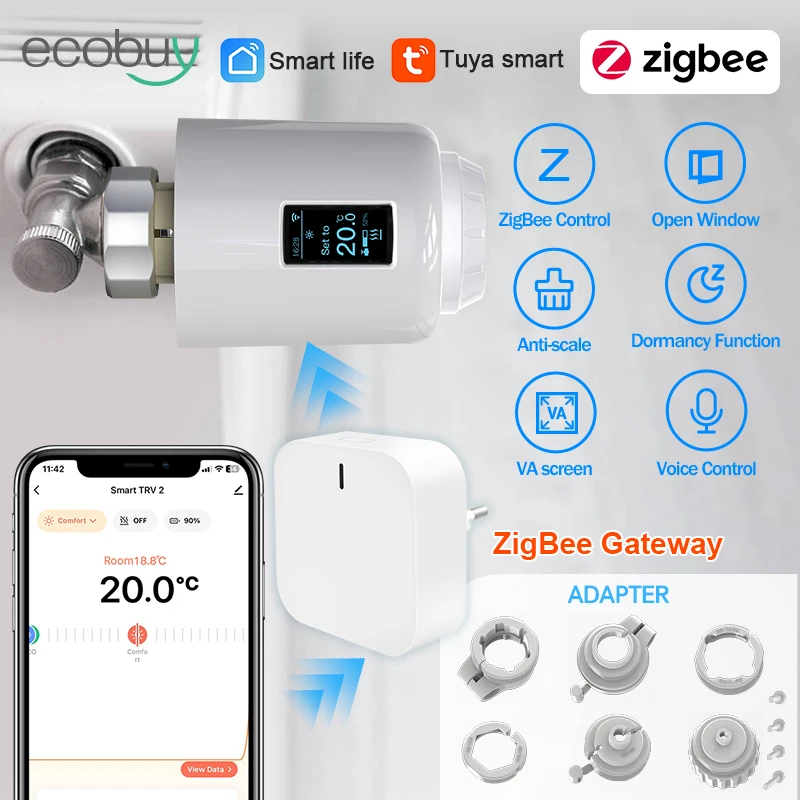 

Tuya Smart Home Zigbee 3.0 Thermostatic Radiator Valve Zigbee Radiator Valve Temperature Controller Alexa Google Home Alice