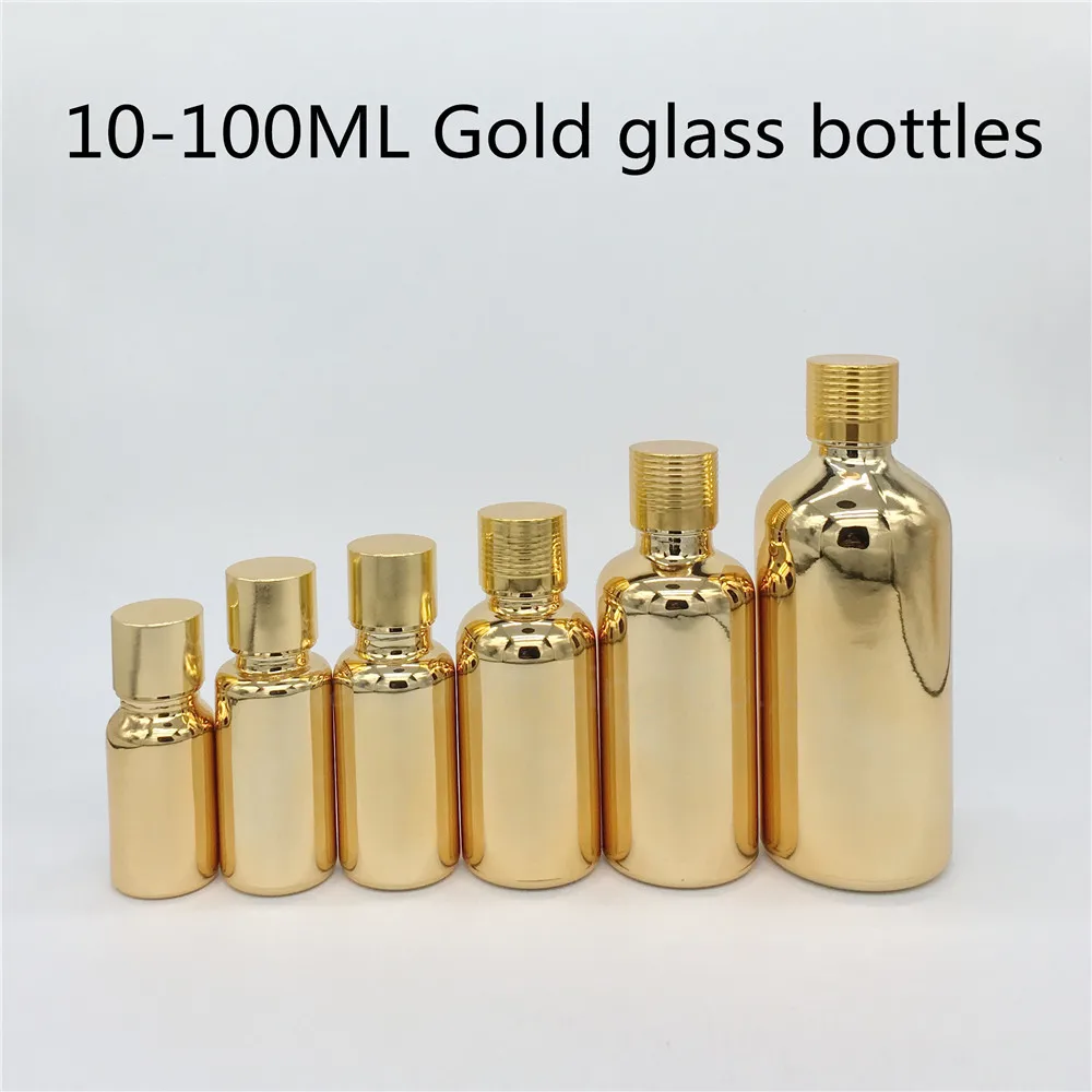 10ml 15ml 20ml 30ML 50ml 100ml Gold Glass Bottle Vials Essential Oil Bottle With Screw Cap  Plug Perfume Bottles 200pcs