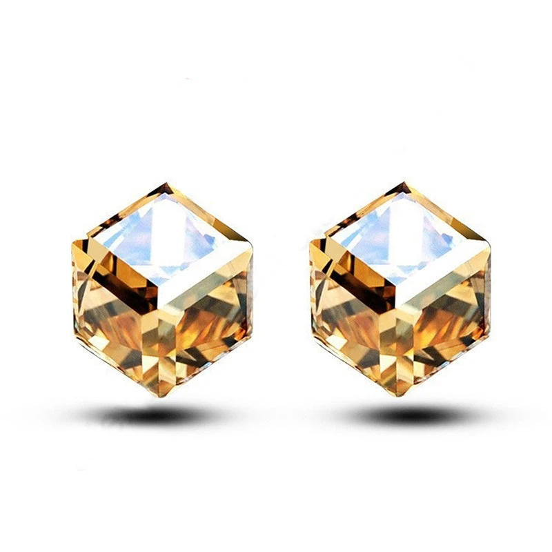 S925 silver pin Stud earrings for women girls 8 colors options austrian cz crystal square ear design jewelry