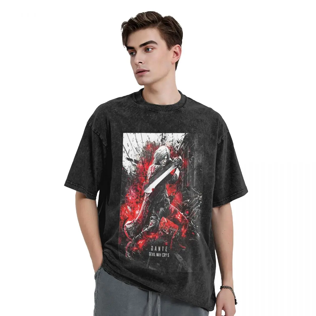 Devil May Cry PC Game Washed T Shirt Men Dante Vergil Nero Retro Casual T Shirts Summer Round Neck Leisure Tees Oversize Tops