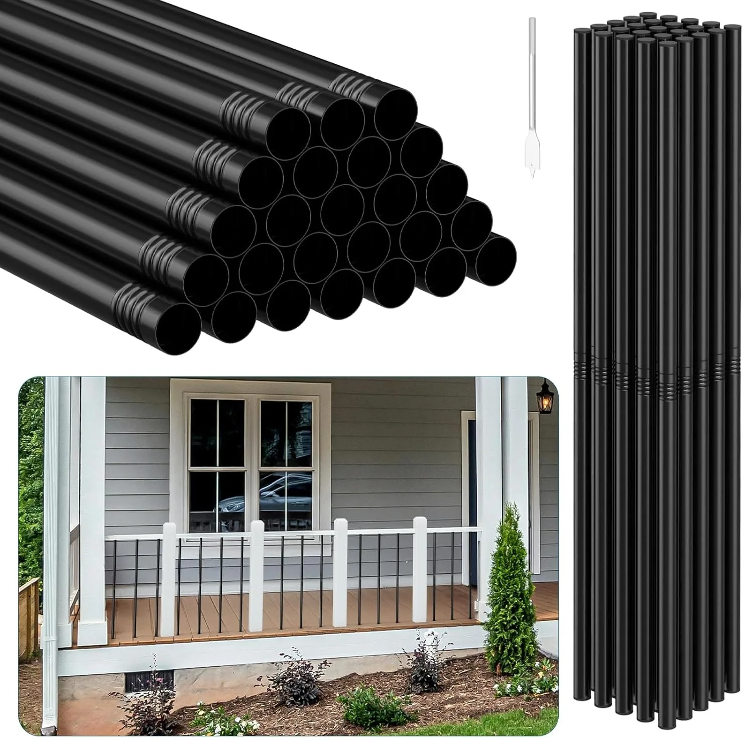 

25-Pack 32-Inch Metal Balusters - 3/4" Hollow Round Deck Railing Spindles for Indoor/Outdoor Stair Kits