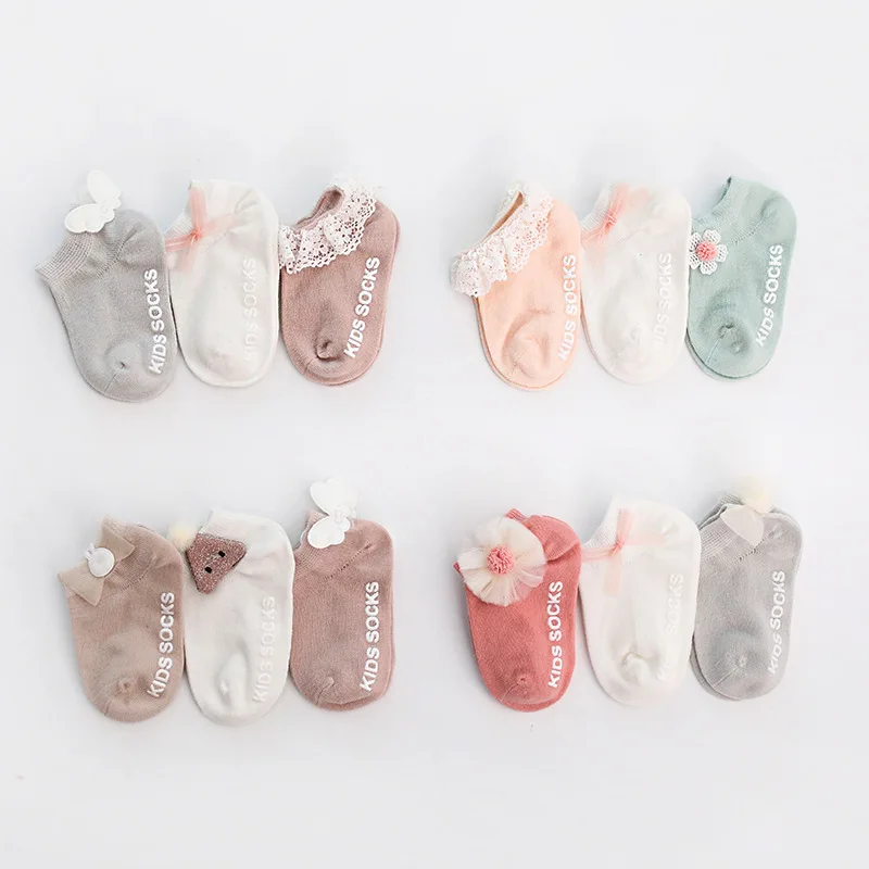 3 Pairs/lot Spring Autumn Newborn Baby Socks Cotton Anti Slip Baby Socks for Girls Infant Baby Ankle Socks Princess Style