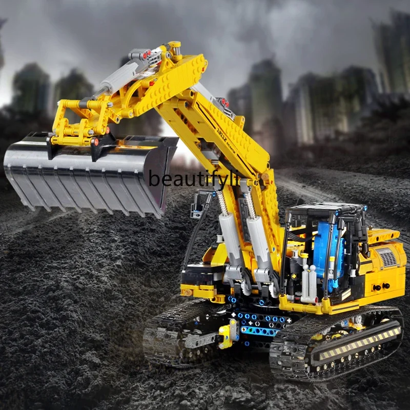 

China building block construction vehicle remote control excavator crane high difficulty, boy high toy