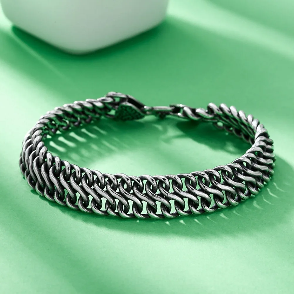 

Real Pure S925 Sterling Silver Chain Men Women 12mm Wide Curb Link Twist Braided Bracelet 39g